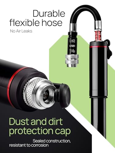 Mini Bike Pump with Pressure Gauge, Compact High-Pressure Hand Pump with Retractable Flexible Hose, Presta & Schrader Compatible, Includes Frame Mount Bracket, Ball Needle & Inflatable Adapter