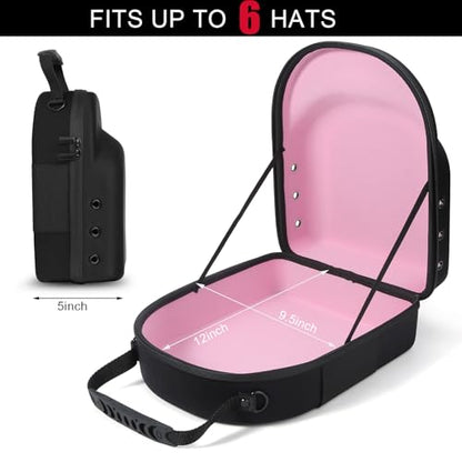 GERMUN Hard baseball hat case, Hat Carrier Travel Case with Adjustable Shoulder Strap, Hat cap case for 6 Baseball Caps - Perfect for Traveling & At-Home Storage (Black with Pink) - color: Black with Pink