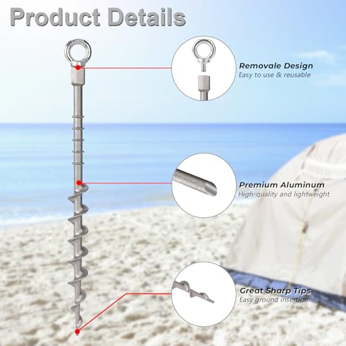8 Pcs 14" Ground Anchors Screw in Non-Rust Cast Aluminum Detachable Tent Stakes for Camping Tents, Sand, Trampoline, Swing Sets and Sheds