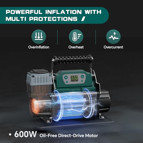 ‌RV Air Compressor 12V Tire Inflator, 150PSI with Auto Shut-off, Digital Display & Preset, 5.65CFM Fast Inflation for Off-road Vehicles, Trucks, SUVs, RVs, ATVs, Corded Electric - style: Single Cylinder + Digital Display