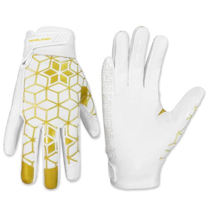HANDLANDY Youth Football Gloves, Kids Sticky Receiver Gloves,Super Grip Football Glove Best Gift for Boys,Girls - color: Cream White and Gold, size: X-Small-Youth