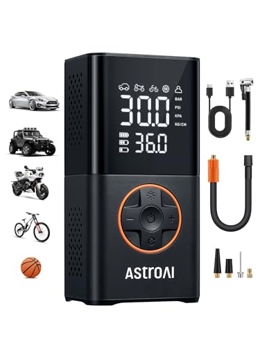 AstroAI L7 Tire Inflator Portable Air Compressor Cordless Mini Bike Pump with Digital Dual Values Display, 150 PSI Car Tires Air Pump with LED Lights&Pressure Gauge for Auto, Motorcycles, Bikes, Balls - color: Orange