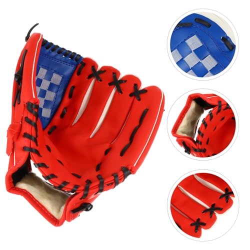 Holibanna PU Thickened Baseball Glove Red Pitcher Training Mitt for Infielder Men Youth Left Hand Throw Breathable Shockproof Anti-Slip Sports Batting Protective Gear