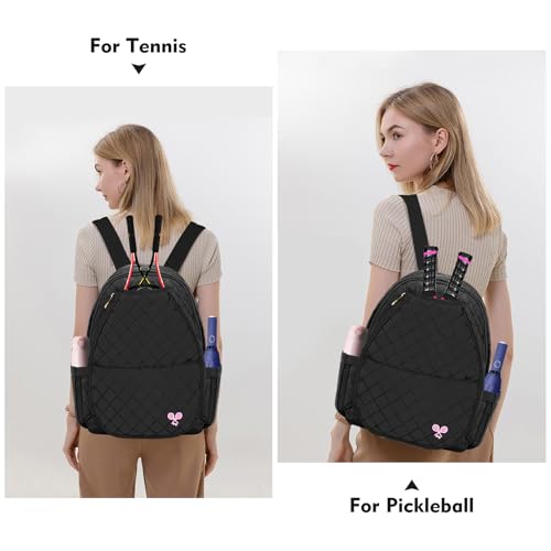 Tennis Bags for Women, Tennis Backpack Pickleball Racket Bags,Water-Resistant Sling Tote Padel Bag for Pickleball Tennis Badminton, Cute Gifts for Women Girl, Duffle Bag Gym Travel - color: Black