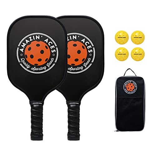 Amazin' Aces Graphite Pickleball Paddles Set - Single, 2 or 4 Paddles, Honeycomb Polymer Core with Comfy Cushion Grip - Varying Accessories Including Pickleballs, Pickleball Bag & Paddle Cover