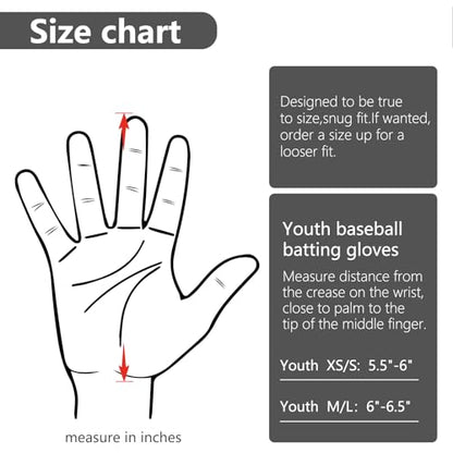 Youth Baseball & Softball Batting Gloves for Kids with Super Grip Fit
