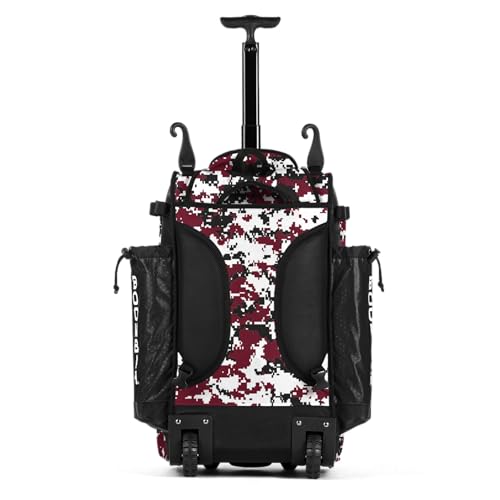Boombah Catchers Superpack Hybrid Rolling Digital Camo Bat Bag - Multiple Colors - Wheeled & Backpack Version - color: Black/Cardinal