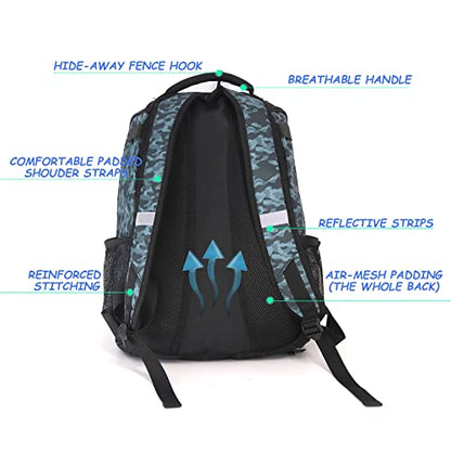 WOLT Youth Baseball Bag - Bat Backpack for Baseball, T-Ball & Softball Equipment & Gear, Bat & Glove Holder, Large Main Compartment for Helmet & accessories, Separate Shoes Compartment, Fence Hook - color: CamoBlue