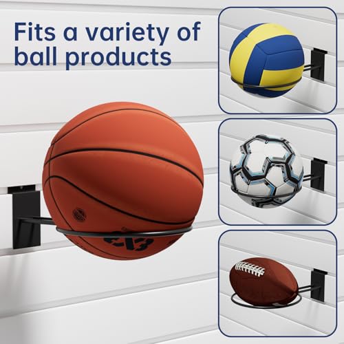 6 Pack Slatwall Ball Holder, Slatwall Accessory for Sports Ball Storage, Steel Ball Rack for Basketball, Football, Soccer, Volleyball