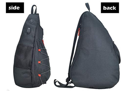 Tennis Bag for Men Women, Racquetball Pickleball Paddle Squash Sling Bags Crossbody Sports Backpack Adult with USB Charge Port - color: Black