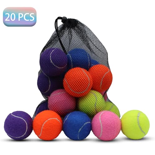 SHYUJAJIE Tennis Balls, 20 Pack Training Tennis Balls,High Elasticity Practice Tennis for Beginner, Exercise Playing Balls for Pet Dog - color: Multicolour
