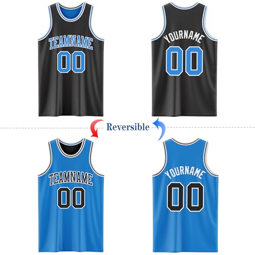 Custom Reversible Basketball Jerseys Men Youth, Personalized Sports Shirts Team Uniforms Printed Name Logo Number - color: Blue and Black