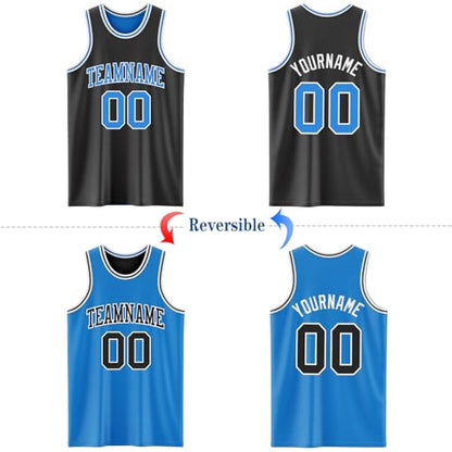 Custom Reversible Basketball Jerseys Men Youth, Personalized Sports Shirts Team Uniforms Printed Name Logo Number - color: Blue and Black