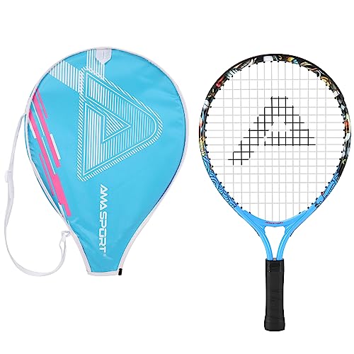 AMA SPORT Kids Tennis Racket for Junior Toddlers Starter Kit 17-25" Tennis Racquet for Girls and Boys with 420D Nylon Shoulder Strap Bag - color: Graffiti Blue, size: 17 inch