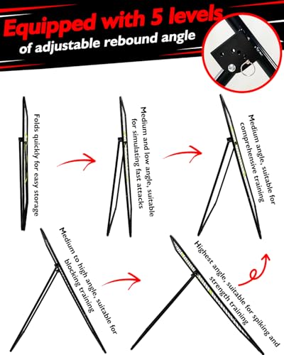 7x4FT Volleyball Rebounder Net Set with Training Accessories, Portable Bounce Back with 5 Adjustable Angles for Practice Volleying, Bumping, Spiking - Easy Set Up with Volleyball and Travel Bag - color: Black