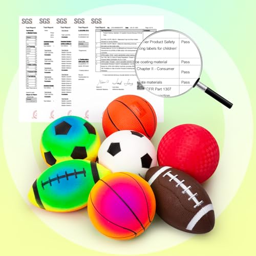 Soft Balls for Toddlers Kids 1-3 3-5, Easy to Grip 5" Small Balls 7 Pack, Mini Football Soccer Basketball Playgroundball - First Birthday Gift Baby Toys for Boys Girls - color: 7 Inflatable Balls 5"