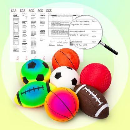 Soft Balls for Toddlers Kids 1-3 3-5, Easy to Grip 5" Small Balls 7 Pack, Mini Football Soccer Basketball Playgroundball - First Birthday Gift Baby Toys for Boys Girls - color: 7 Inflatable Balls 5"