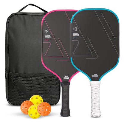 Carbon Fiber Pickleball Paddles, Lightweight Pickleball Paddle Set with Comfortable Grip, Includes Balls & Carry Bag, Pickleball Rackets for Beginners & Intermediate Players - color: Gradient Blue&Gradient red