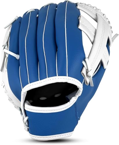 Baseball Glove for Adults & Youth | 10.5-12.5 Inch Training Outfield Mitt | Premium Synthetic Leather | Right-Hand Throw Baseball Softball - color: Blue White, size: 10.5 inch