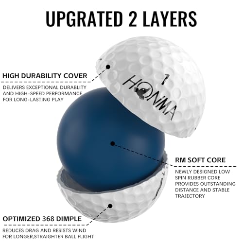 Honma 48-Pack Bulk Golf Balls, Maximum Distance & Low-Spin Straight Flight with Durable Cover, Ideal for Beginners and Everyday Players