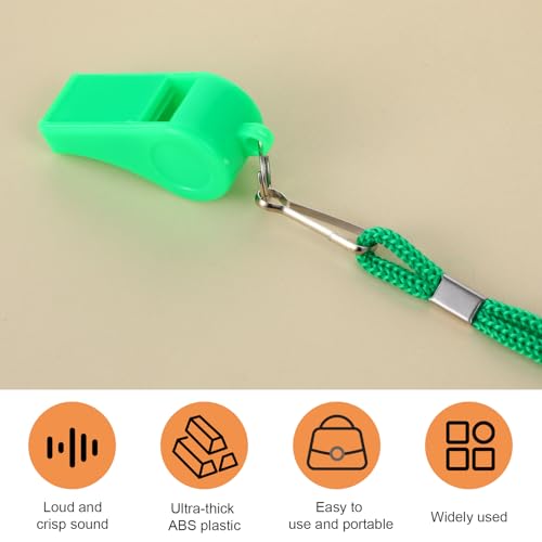 SynHHergyx 2Pcs Plastic Green Sports Whistles for Coaches with Lanyard Loud Crisp Sound Whistles for Referees Teacher Outdoor Enthusiasts and Family Emergencies