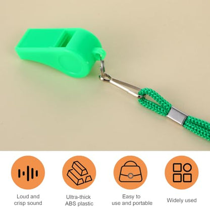 SynHHergyx 2Pcs Plastic Green Sports Whistles for Coaches with Lanyard Loud Crisp Sound Whistles for Referees Teacher Outdoor Enthusiasts and Family Emergencies