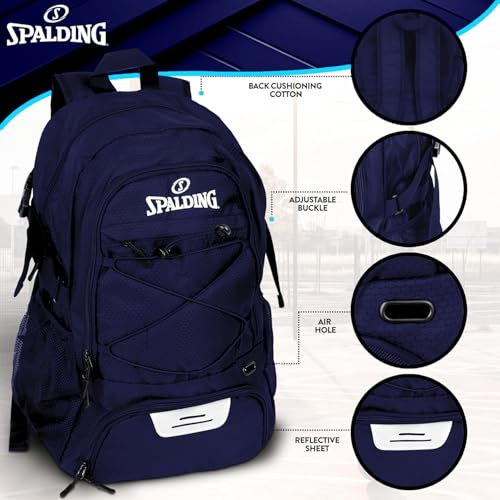 Spalding Basketball Backpack Sports Bag | Large Black Backpack with Shoe and Ball Compartment | Gifts for Basketball Players - color: Blue