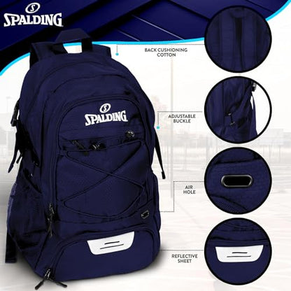 Spalding Basketball Backpack Sports Bag | Large Black Backpack with Shoe and Ball Compartment | Gifts for Basketball Players - color: Blue