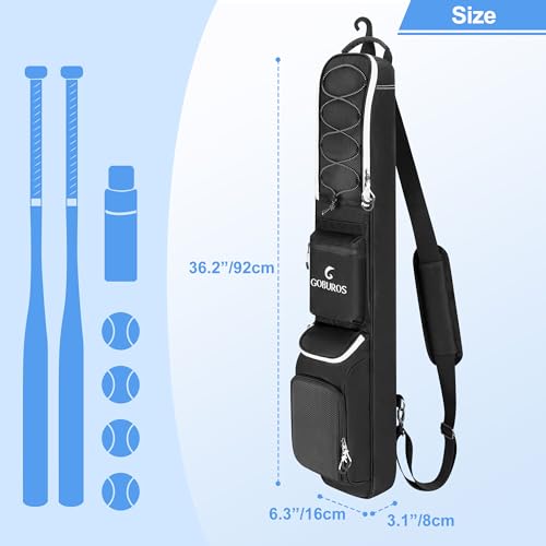 GOBUROS Baseball Bat Bag for 3-4 Baseball Bats, Bat Bag with Fence Hook and Adjustable Shoulder Strap, Suit for Baseball, Softball, T-ball Bat