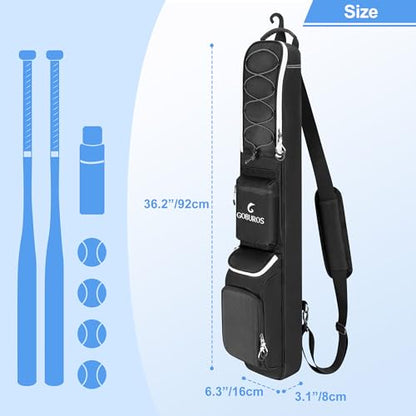 GOBUROS Baseball Bat Bag for 3-4 Baseball Bats, Bat Bag with Fence Hook and Adjustable Shoulder Strap, Suit for Baseball, Softball, T-ball Bat