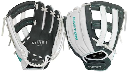 Easton | Ghost Flex Youth Softball/T-Ball Glove | Sizes 10" - 12" | Multiple Styles - color: H-Web | Grey / White / Mint, size: 11" | Ages 9-11