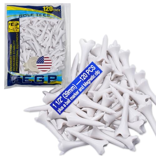 1 1/2'' Plastic Golf Tees,Short Tees 120 Pack-4 Prongs with Low Friction Design for Iron,Par Threes,Hybrids and Driving Range,with High Stability and Low-Friction White Golf Tees 1 1/2 Inch