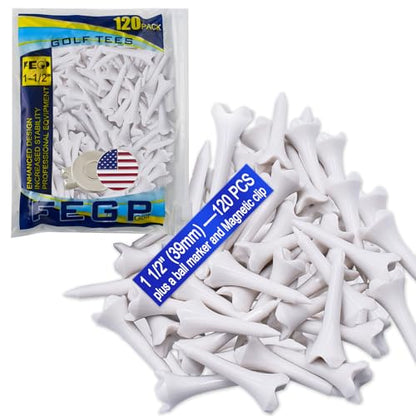 1 1/2'' Plastic Golf Tees,Short Tees 120 Pack-4 Prongs with Low Friction Design for Iron,Par Threes,Hybrids and Driving Range,with High Stability and Low-Friction White Golf Tees 1 1/2 Inch