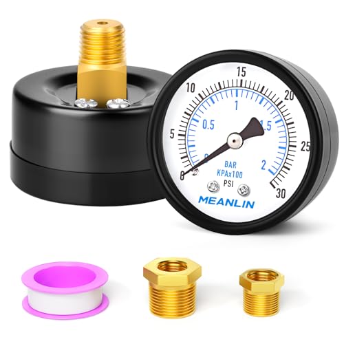 0-30Psi 2" DIAL FACE 1/4" NPT Well Pump Pressure Gauge, with 1/2" NPT and 3/8" NPT Hex Bushing, 3-2-3% Accuracy, Center Back Mount - size: 0-30Psi, style: 1/4"NPT Back Mount