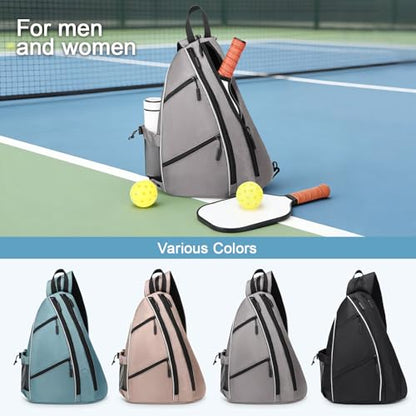 Pickleball Bag for Women and Men, Adjustable Pickle Ball Backpack, 2 in 1 Sports Sling Bag for Pickleball Paddles - color: Grey