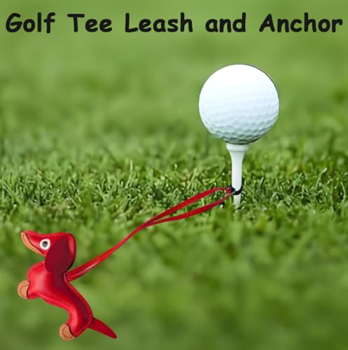 2PCS Golf Tee Leash and Anchor, Dachshund Golf Tee Leash Set, Prevent Tee Loss, Fun Golf Accessory Gift for Dog Lovers, Red & Yellow
