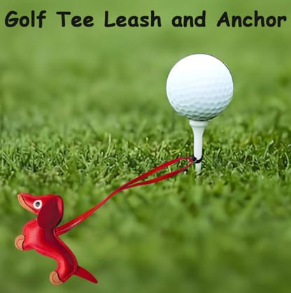2PCS Golf Tee Leash and Anchor, Dachshund Golf Tee Leash Set, Prevent Tee Loss, Fun Golf Accessory Gift for Dog Lovers, Red & Yellow