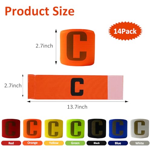 14 Pieces Football Soccer Captain Armbands,Multiple Colour Elastic Adjustable Armband Nylon Soccer Basketball Player Bands for Sport Team Badges