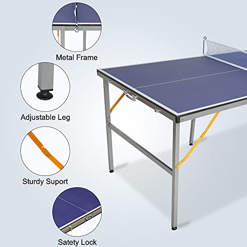4/6/8/9 ft Professional Table Tennis Table Ping-Pong Tables Set Foldable & Portable Tables with Removable Net 2 Table Tennis Paddles and 3 Balls Easy Assembly - color: Blue, size: 6 Ft