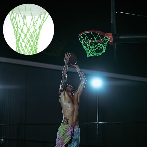 Nightlight Basketball Net, Outdoor Basketball Net Luminous Basketballs Nets 12 Loops Portable Sport Nylon Nets for All Weather Anti Whip