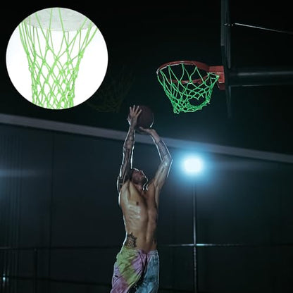 Nightlight Basketball Net, Outdoor Basketball Net Luminous Basketballs Nets 12 Loops Portable Sport Nylon Nets for All Weather Anti Whip