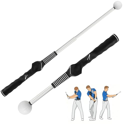 Pro-Level Retractable Golf Swing Trainer, Training Aid with Golf Grip Trainer, Golf Trainer for Beginners & Tempo Training for Advanced, Click Feedback, Arm Connection, Indoor/Outdoor