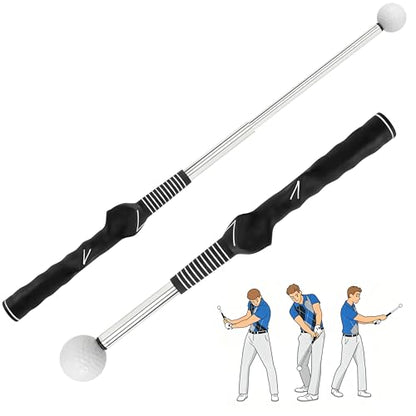 Pro-Level Retractable Golf Swing Trainer, Training Aid with Golf Grip Trainer, Golf Trainer for Beginners & Tempo Training for Advanced, Click Feedback, Arm Connection, Indoor/Outdoor
