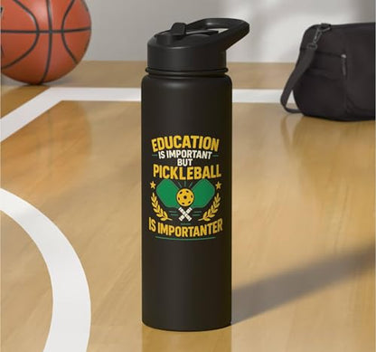 Funny Pickleball Paddle Education Is Important But Stainless Steel Insulated Water Bottle - color: Black
