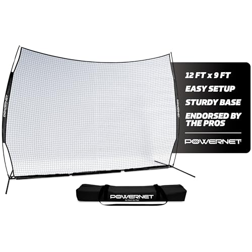PowerNet Portable Sports Rebounder -Basketball, Volleyball, Soccer, Baseball, Softball and Lacrosse, Backyard & Garage Backstop, Indoor Outdoor Safety Net for Protection - style: 12x9 BLACK Net