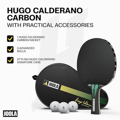 JOOLA Hugo Calderano Carbon Pro Table Tennis Racket Set – Includes Competition-Level Racket with ITTF-Approved Micron Rubbers and Carbon Fiber Blade, 3-Star Tournament Balls & Protective Carry Case