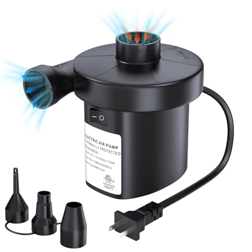 PULIDIKI Electric Air Pump for Inflatables Air Mattress Pump with 3 Nozzles Inflator Deflator Quick Air Pump for Air Mattress Beds Pool Toys Raft Boat Swimming Rings AC 110V 130W
