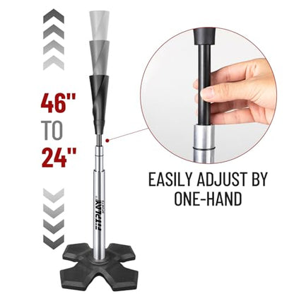 Pro Hitting Tee - Premium Batting Tee for Baseball/Softball with Weighted Base,Flexible Rubber Top, Aluminum Baseball Tee, Easy Adjust Height 24"-46" Softball Tee For All Age & Skill Level Players