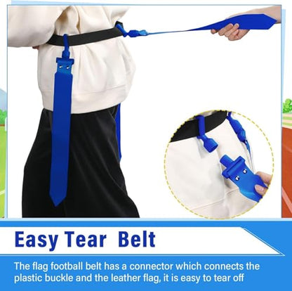 Hungdao 10/12 Players Flag Football Belts and Flags Adjustable Football Belts for Kids Teens Adults Team Training Sport Event - color: Blue,black