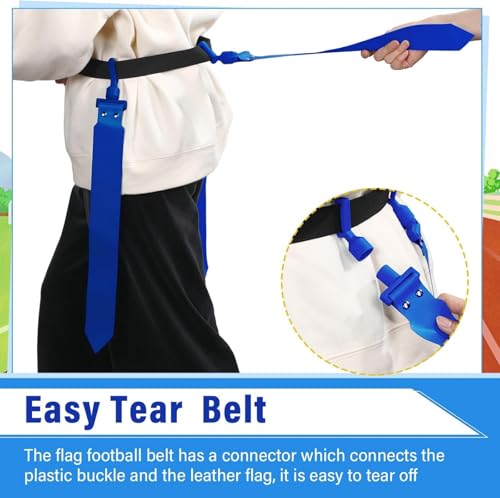 Hungdao 10/12 Players Flag Football Belts and Flags Adjustable Football Belts for Kids Teens Adults Team Training Sport Event - color: Blue,black